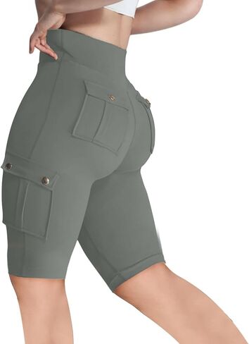 Women's Butt Lifting Biker Shorts High Waist Cargo Yoga Pants Stretch Joggers Leggings Sweatpants with Flap Pocket in Saudi Arabia
