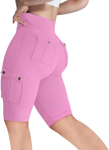 Women's Butt Lifting Biker Shorts High Waist Cargo Yoga Pants Stretch Joggers Leggings Sweatpants with Flap Pocket in Saudi Arabia