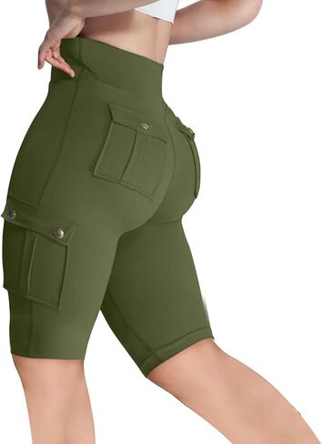Women's Butt Lifting Biker Shorts High Waist Cargo Yoga Pants Stretch Joggers Leggings Sweatpants with Flap Pocket in Saudi Arabia