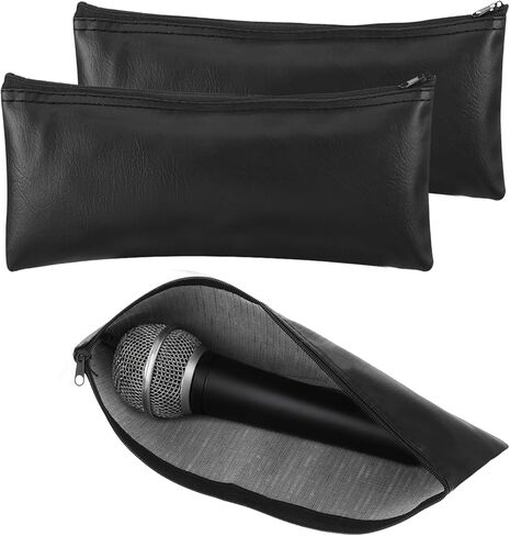 Amabro 2 Pack Microphone Bag, PU Leather Mic Storage Bag Zipper Microphone Case Portable Shockproof Vocal Mic Protector for Gigging and Travel, 11.8" x 4.72" in Saudi Arabia