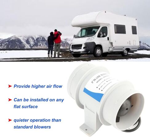 3 Inch 12V Inline Boat Blower Motor Fan, Silience Marine Grade Outdoor Fans, 5-Blade Engine Blower for Yachts Boats Air Circulation in Kuwait