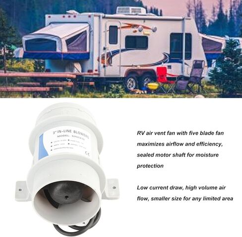 3 Inch 12V Inline Boat Blower Motor Fan, Silience Marine Grade Outdoor Fans, 5-Blade Engine Blower for Yachts Boats Air Circulation in Kuwait