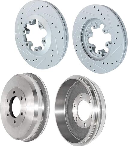 Detroit Axle - دوارات الفرامل الخلفية لعام 2015 2016 2017 2018 2019 2020 2021 2022 2023 فورد موستانج ، محفور ودوار قرص محفور بديل: 12.60 بوصة دوار صلب بوصة in Kuwait