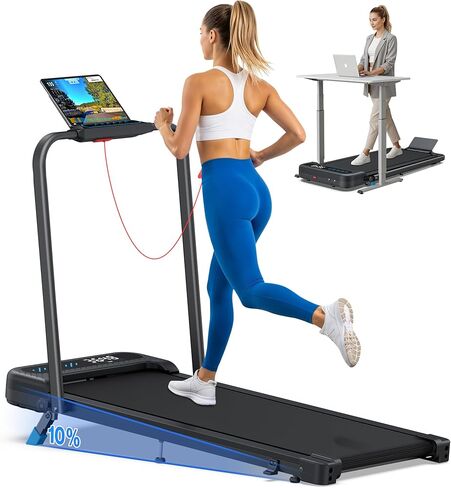 Foldable Treadmill with 10% Incline, 4 in 1 Compact Walking Pad Treadmill with Handle Bar for Home Small Spaces, 3.0HP Portable Quiet Under Desk Treadmills, 350 LBS Capacity, Smart APP, LED Display in Saudi Arabia