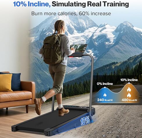 Foldable Treadmill with 10% Incline, 4 in 1 Compact Walking Pad Treadmill with Handle Bar for Home Small Spaces, 3.0HP Portable Quiet Under Desk Treadmills, 350 LBS Capacity, Smart APP, LED Display in Saudi Arabia