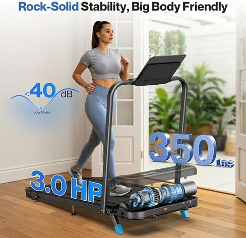 Foldable Treadmill with 10% Incline, 4 in 1 Compact Walking Pad Treadmill with Handle Bar for Home Small Spaces, 3.0HP Portable Quiet Under Desk Treadmills, 350 LBS Capacity, Smart APP, LED Display in Saudi Arabia