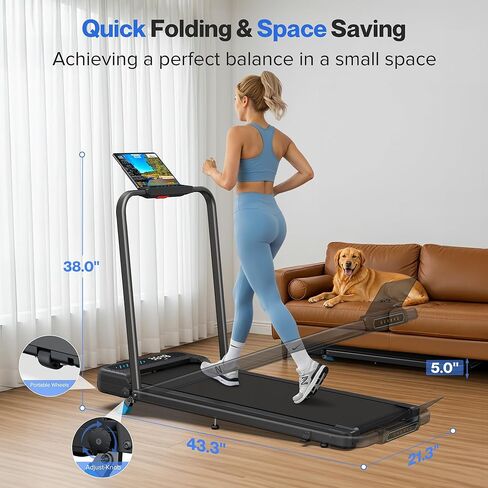 Foldable Treadmill with 10% Incline, 4 in 1 Compact Walking Pad Treadmill with Handle Bar for Home Small Spaces, 3.0HP Portable Quiet Under Desk Treadmills, 350 LBS Capacity, Smart APP, LED Display in Saudi Arabia