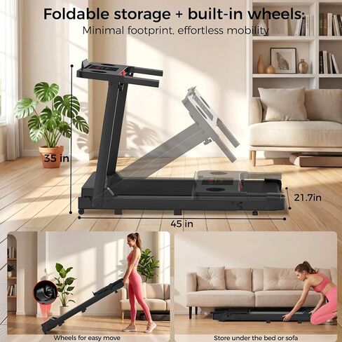 Walking Pad Treadmill with Handles Fitness Equipment Treadmills for Home Small,Upgrade 3.0HP Low Noise Under Desk Treadmill,350 LBS Capacity Foldable Walking Pad with LED Display in Saudi Arabia