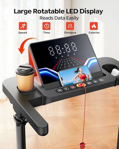 Walking Pad Treadmill with Incline 10%, Foldable Treadmill with Adjustable Handle Bar for Home, Portable Walking Pad with Desk Treadmills with App, Remote Control & LED Display in Kuwait