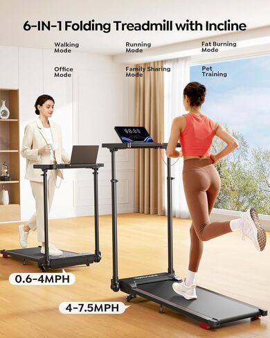 Walking Pad Treadmill with Incline 10%, Foldable Treadmill with Adjustable Handle Bar for Home, Portable Walking Pad with Desk Treadmills with App, Remote Control & LED Display in Kuwait