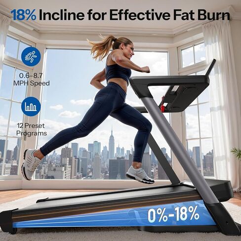 Niceday TM2 Incline Treadmill with 18% Auto Incline, Wide Belt Foldable Running Treadmills with Handles for Home 380 lb Capacity, 0.6-8.7MPH Indoor Running Machine for Home Gym, 3.0HP Quiet Brushless in Kuwait