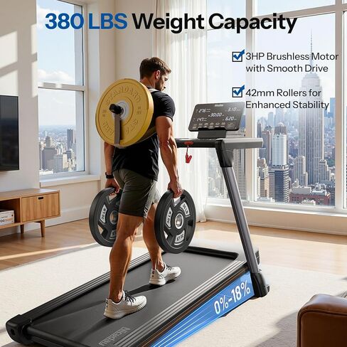 Niceday TM2 Incline Treadmill with 18% Auto Incline, Wide Belt Foldable Running Treadmills with Handles for Home 380 lb Capacity, 0.6-8.7MPH Indoor Running Machine for Home Gym, 3.0HP Quiet Brushless in Kuwait