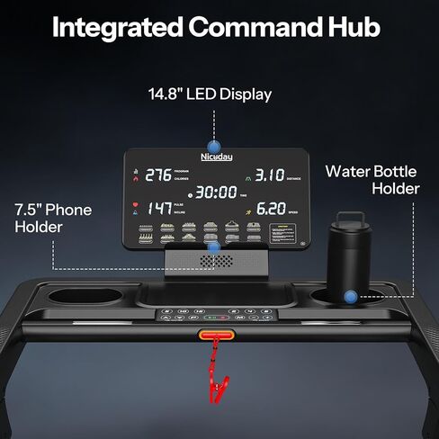Niceday TM2 Incline Treadmill with 18% Auto Incline, Wide Belt Foldable Running Treadmills with Handles for Home 380 lb Capacity, 0.6-8.7MPH Indoor Running Machine for Home Gym, 3.0HP Quiet Brushless in Kuwait