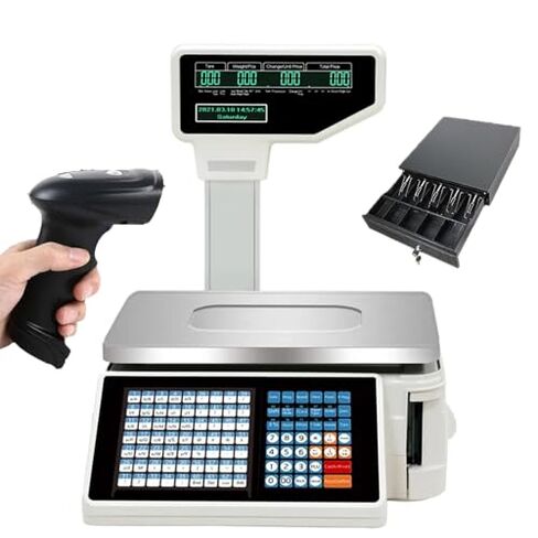 Dual Display Counting Scale with Thermal Label Printer, 30kg/60lbs Capacity, Pole Display for Retail Food and Meat Shops, Accurate Labeling and Inventory Management in Saudi Arabia