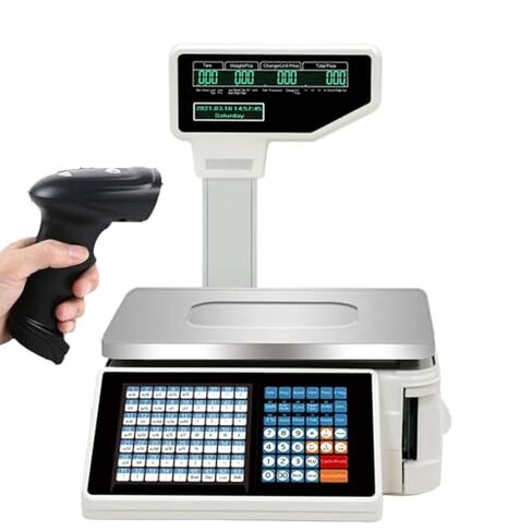 Digital Price Label Printing Scale with Pole Display, Electronic Price Cutting Scale for Commercial Use, Counting Scales with Built-in Label Printer for Market Trade in Saudi Arabia