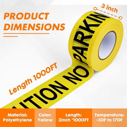 Caution NO Parking Tape – 3 Inch x 1000 Feet | Bright Safety & Hazard Tape with Bold Black Text for Construction, Events, and Dangerous Areas (Caution NO Parking, 1 Pack) in Kuwait