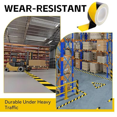 شريط تحذير من المخاطر باللون الأسود والأصفر مقاس 2 بوصة × 120 قدم، شريط تحذير من القماش شديد التحمل لوضع علامات على الأرضيات والممرات في المستودعات وصالات الألعاب الرياضية ومواقع العمل، لاصق قوي، مقاوم للاهتراء in Kuwait