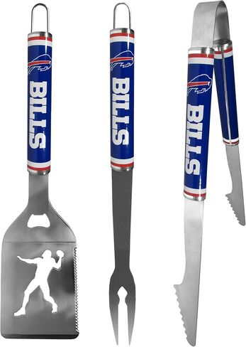 مجموعة أدوات الشواء الفولاذية المكونة من 3 قطع من Siskiyou Sports NFL Buffalo Bills، مقاس واحد، ألوان الفريق in Kuwait