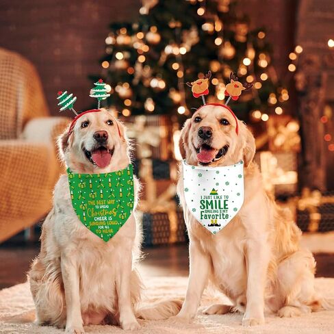 Christmas Dog Bandanas, Snowman and Lamp String Merry Christmas Dogs Scarf Reversible 2 Pack Holiday New Year Puppy Dog Kerchief Pet Gifts (Christmas-02) in Kuwait