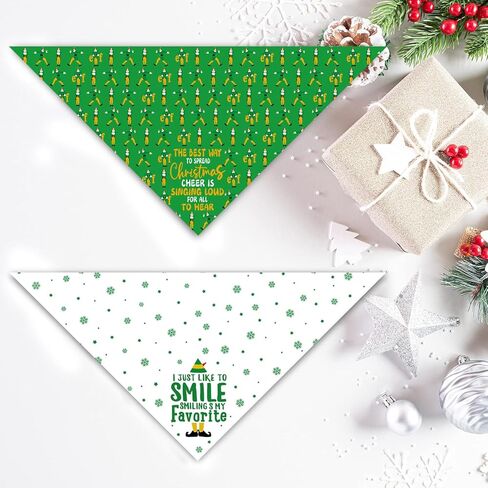 Christmas Dog Bandanas, Snowman and Lamp String Merry Christmas Dogs Scarf Reversible 2 Pack Holiday New Year Puppy Dog Kerchief Pet Gifts (Christmas-02) in Kuwait