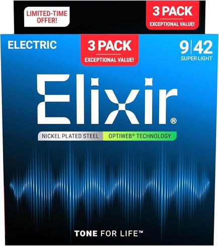 أوتار جيتار كهربائي OPTIWEB Light 16571 من Elixir .009-.042 (3 عبوات 19002) in Saudi Arabia