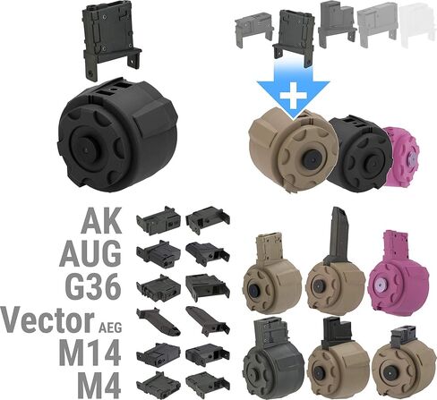 Evike Airsoft - Angel Custom 1500 Round Firestorm AEG Airsoft Drum Flashmag (الموديل: مجموعة الحزمة/أسود) in Kuwait