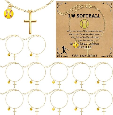 24 Sets Baseball/Soccer/Basketball/Softball Bracelet Gifts Set Bulk Christian Cross Charm Bracelets with Cards Sports Team Gifts for Coach Players Senior Night Party Favors in Kuwait