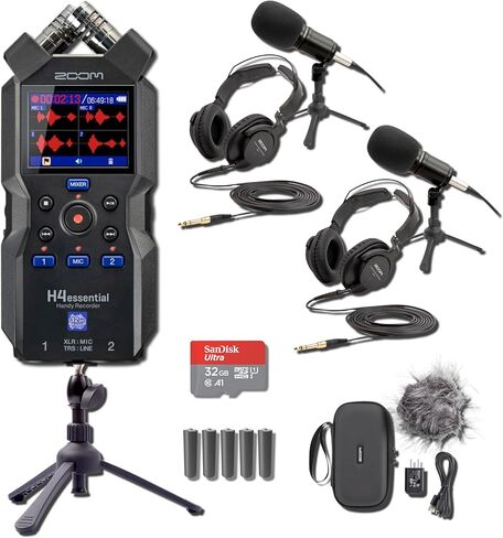Zoom H4essential Portable Recorder with 2x ZDM-1 Podcast Mic Packs, AA Batteries, microSD Card and Accessories in Saudi Arabia