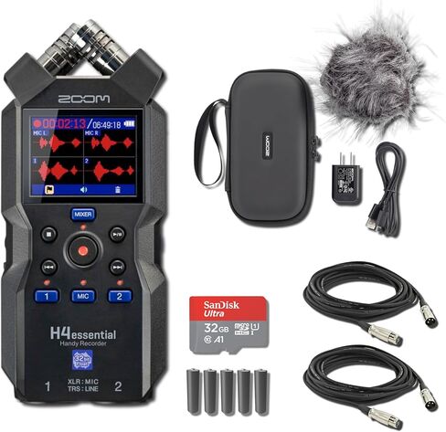 جهاز تسجيل Zoom H4essential المحمول مع حزمة الملحقات وكابلات XLR وبطاريات AA وبطاقة microSD مع محول in Saudi Arabia
