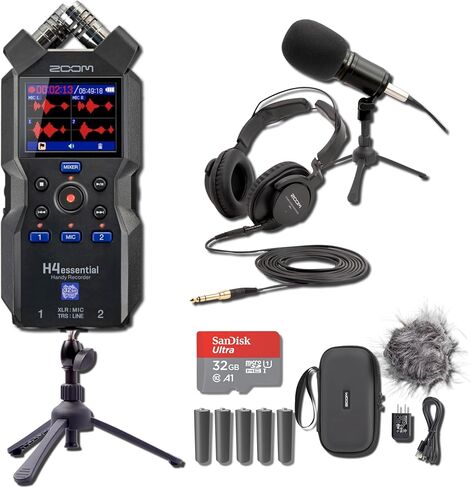 Zoom H4essential Portable Recorder with ZDM-1 Podcast Mic Pack, AA Batteries, microSD Card and Accessories in Saudi Arabia