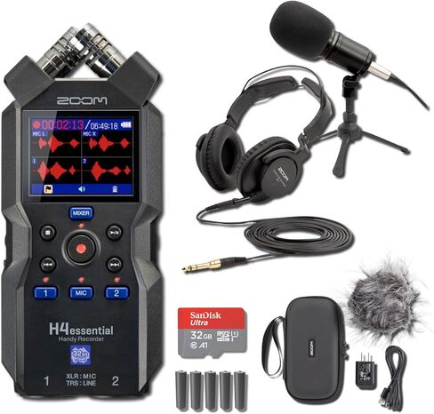 Zoom H4essential Portable Recorder with ZDM-1 Podcast Mic Pack, Accessory Pack, AA Batteries and microSD Card with Adapter in Saudi Arabia