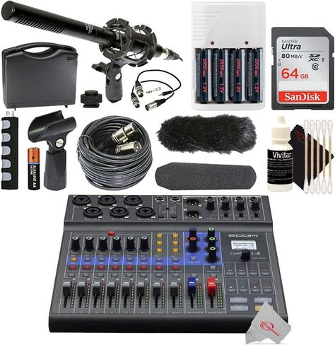 Zoom LiveTrak L-8 Portable Podcast 8-Track Digital Mixer And Multitrack Recorder + VidPro 1Pr Shotgun Microphone Kit with Case and Accessories + Accessory Kit in Saudi Arabia