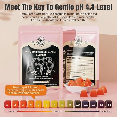 علكات التوازن الأنثوي، مكمل توازن ممتاز لصحة درجة الحموضة النسائية، دعم المناعة، دعم الطاقة، نباتي، خالي من الغلوتين، نكهة الفراولة، 60 علكة لذيذة، عبوة واحدة تحتوي على 30 حصة in Kuwait