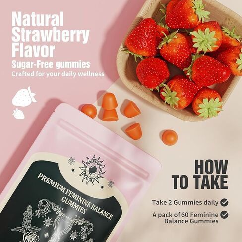 علكات التوازن الأنثوي، مكمل توازن ممتاز لصحة درجة الحموضة النسائية، دعم المناعة، دعم الطاقة، نباتي، خالي من الغلوتين، نكهة الفراولة، 60 علكة لذيذة، عبوة واحدة تحتوي على 30 حصة in Kuwait