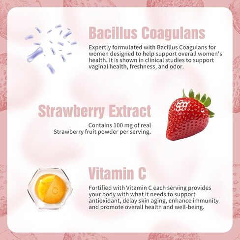 علكات التوازن الأنثوي، مكمل توازن ممتاز لصحة درجة الحموضة النسائية، دعم المناعة، دعم الطاقة، نباتي، خالي من الغلوتين، نكهة الفراولة، 60 علكة لذيذة، عبوة واحدة تحتوي على 30 حصة in Kuwait