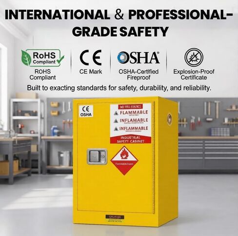خزانة تخزين قابلة للاشتعال سعة 20 جالون، خزانة إطفاء مقاس 24 بوصة × 19 بوصة × 19 بوصة مع كابل تأريض ESD، رف قابل للتعديل من الفولاذ المقاوم للصدأ وخزانة أمان قابلة للاشتعال لتخزين المواد الكيميائية (24 بوصة × 19 بوصة × 19 بوصة) in Kuwait