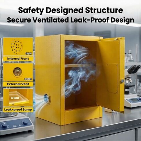 خزانة تخزين قابلة للاشتعال سعة 20 جالون، خزانة إطفاء مقاس 24 بوصة × 19 بوصة × 19 بوصة مع كابل تأريض ESD، رف قابل للتعديل من الفولاذ المقاوم للصدأ وخزانة أمان قابلة للاشتعال لتخزين المواد الكيميائية (24 بوصة × 19 بوصة × 19 بوصة) in Kuwait