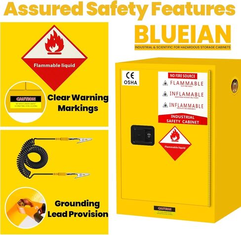 خزانة تخزين قابلة للاشتعال سعة 20 جالون، خزانة إطفاء مقاس 24 بوصة × 19 بوصة × 19 بوصة مع كابل تأريض ESD، رف قابل للتعديل من الفولاذ المقاوم للصدأ وخزانة أمان قابلة للاشتعال لتخزين المواد الكيميائية (24 بوصة × 19 بوصة × 19 بوصة) in Kuwait
