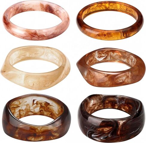 6 Pcs Acrylic Resin Chunky Bangle Bracelets for Women, Punk Acrylic Resin Bangle Geometric Cuff Wide Wristband Bracelet, Bracelets for Women Fashion Thick Acetate Statement Jewelry Set in Kuwait