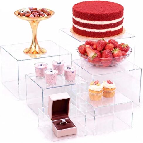 6 Pcs Buffet Risers and Stands, Food Risers Display Stands for Buffet Table, Acrylic Risers Display Stands for Catering Dessert, Party, Collectibles, Clear Cube Boxes Display with Hollow Bottoms (8" 7" 6" 5" 4" 3") (Clear) in Saudi Arabia