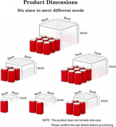 6 Pcs Buffet Risers and Stands, Food Risers Display Stands for Buffet Table, Acrylic Risers Display Stands for Catering Dessert, Party, Collectibles, Clear Cube Boxes Display with Hollow Bottoms (8" 7" 6" 5" 4" 3") (Clear) in Saudi Arabia