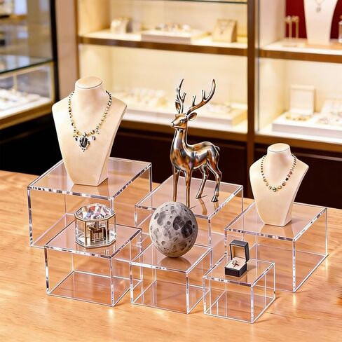 6 Pcs Buffet Risers and Stands, Food Risers Display Stands for Buffet Table, Acrylic Risers Display Stands for Catering Dessert, Party, Collectibles, Clear Cube Boxes Display with Hollow Bottoms (8" 7" 6" 5" 4" 3") (Clear) in Saudi Arabia