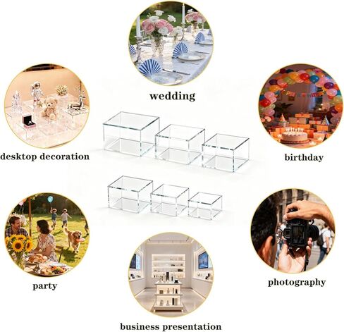 6 Pcs Buffet Risers and Stands, Food Risers Display Stands for Buffet Table, Acrylic Risers Display Stands for Catering Dessert, Party, Collectibles, Clear Cube Boxes Display with Hollow Bottoms (8" 7" 6" 5" 4" 3") (Clear) in Saudi Arabia