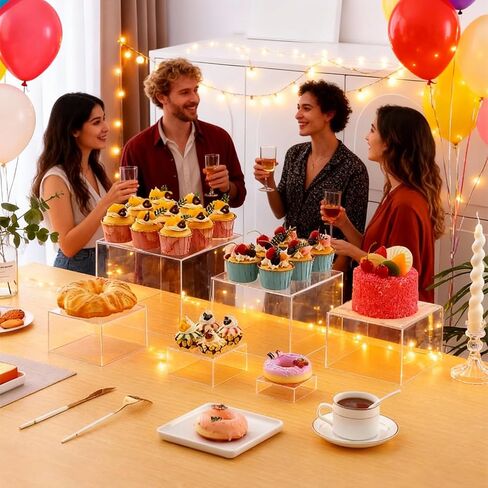 6 Pcs Buffet Risers and Stands, Food Risers Display Stands for Buffet Table, Acrylic Risers Display Stands for Catering Dessert, Party, Collectibles, Clear Cube Boxes Display with Hollow Bottoms (8" 7" 6" 5" 4" 3") (Clear) in Saudi Arabia