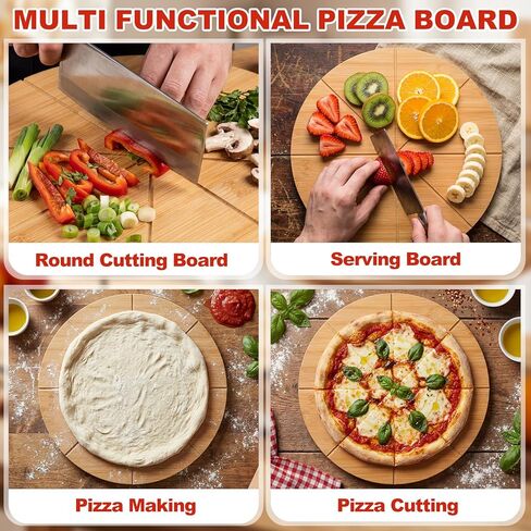 LemonRoad 12 Pcs Pizza Pan Riser Stand Set 4 Metal Table Stands 4 Pcs 12'' Bamboo Wooden Pizza Pans Tray with Cutting Grooves 4 Wood Handle Pie Server Spatulas for Baking Dessert Restaurant Party Use in Saudi Arabia
