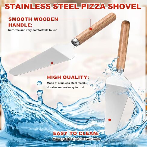 LemonRoad 12 Pcs Pizza Pan Riser Stand Set 4 Metal Table Stands 4 Pcs 12'' Bamboo Wooden Pizza Pans Tray with Cutting Grooves 4 Wood Handle Pie Server Spatulas for Baking Dessert Restaurant Party Use in Saudi Arabia