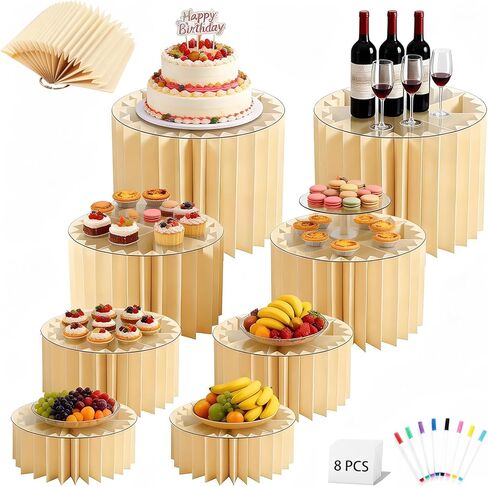 8 Pack Foldable Risers For Table Display, Thick Acrylic & Cardboard Foldable Cake Risers, Complete Multi-Level Display Solution for Wedding, Birthday, Party & DIY Dessert Tables(champagne) in Saudi Arabia