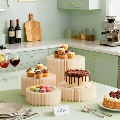 8 Pack Foldable Risers For Table Display, Thick Acrylic & Cardboard Foldable Cake Risers, Complete Multi-Level Display Solution for Wedding, Birthday, Party & DIY Dessert Tables(champagne) in Saudi Arabia