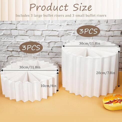 6 Pcs Foldable Multi-Height Buffet Risers and Stands, 12" Food Risers for Buffet Table, White Cardboard Cylinder Stands with Acrylic Plates, Tall Cake Stand Cupcake Stand for Party, 4"/8" H in Saudi Arabia
