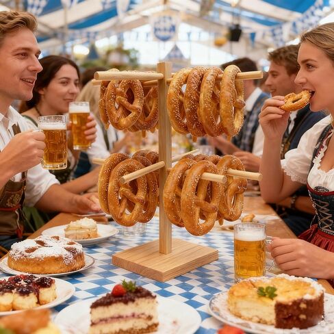 Pretzel Stand,Rotatable Pretzel Holder Wooden,Multifunctional Donut/Bagel/Pretzels Holder Stands Display For Oktoberfest Party,Hanging Sausage stand in Kuwait